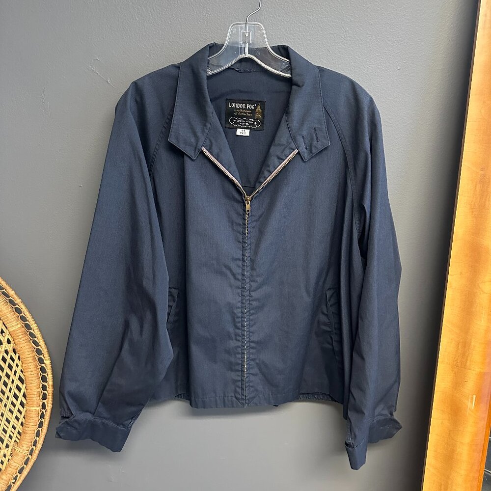 London Fog Vintage 80s Mens Size 44 Work Shop Coat Navy Zip Retro‎ Workwear